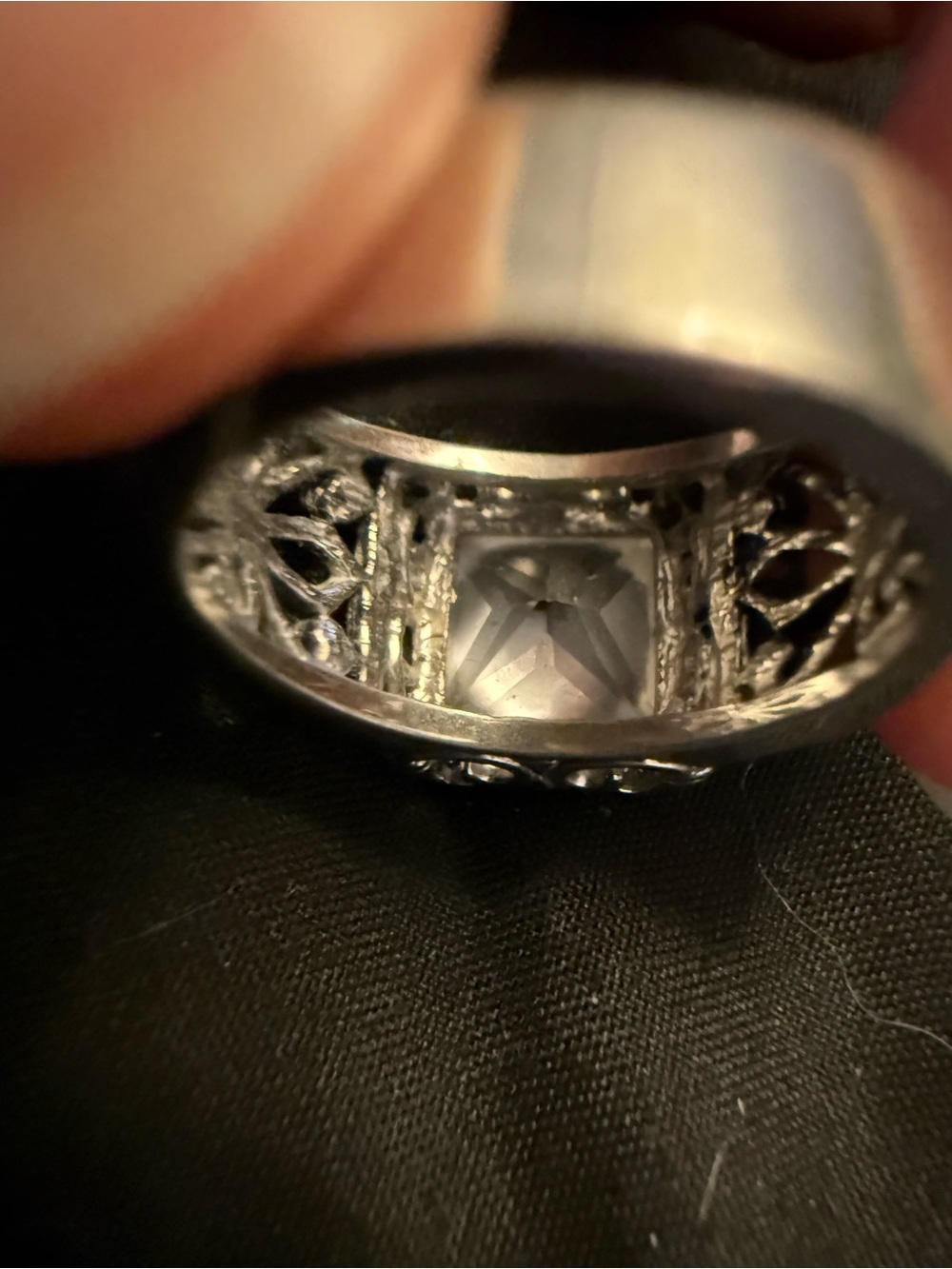 Sterling Silver Square-Cut Clear Stone Statement Ring - Picture 5 of 8